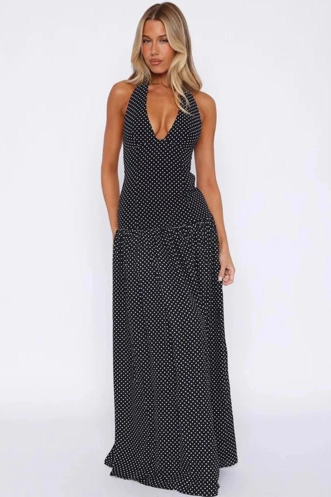Glorol - Backless Deep V Neck Sleeveless High Split Bodycon Maxi Dress