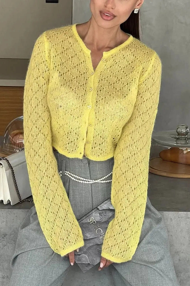 Glorol - Hollow Out Long Sleeve Patchwork Top