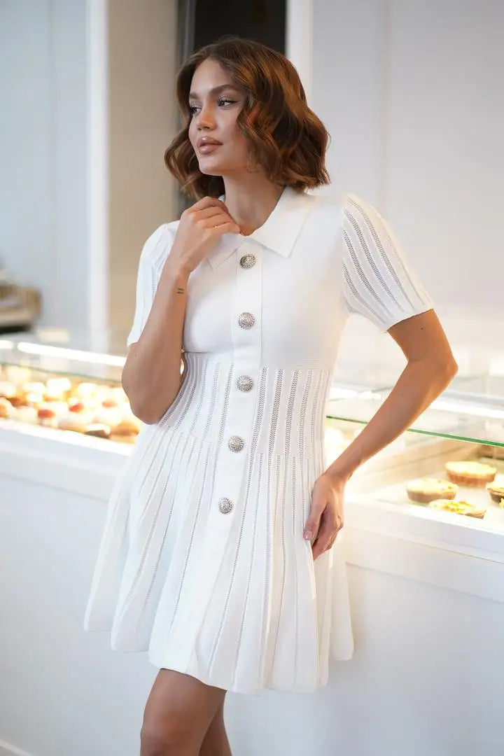 Glorol - Knitted Short Sleeve Zipper Mini Dress