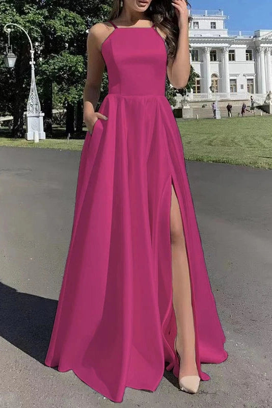 Glorol - Sleeveless Slim High Waist Pleat Square Collar Maxi Dress