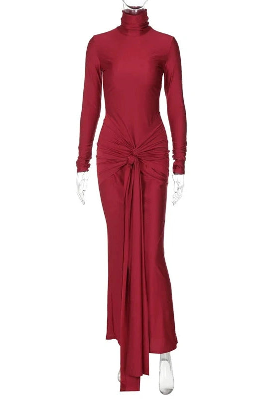 Glorol - Elegant Turtleneck Long Sleeve Bodycon Maxi Dress