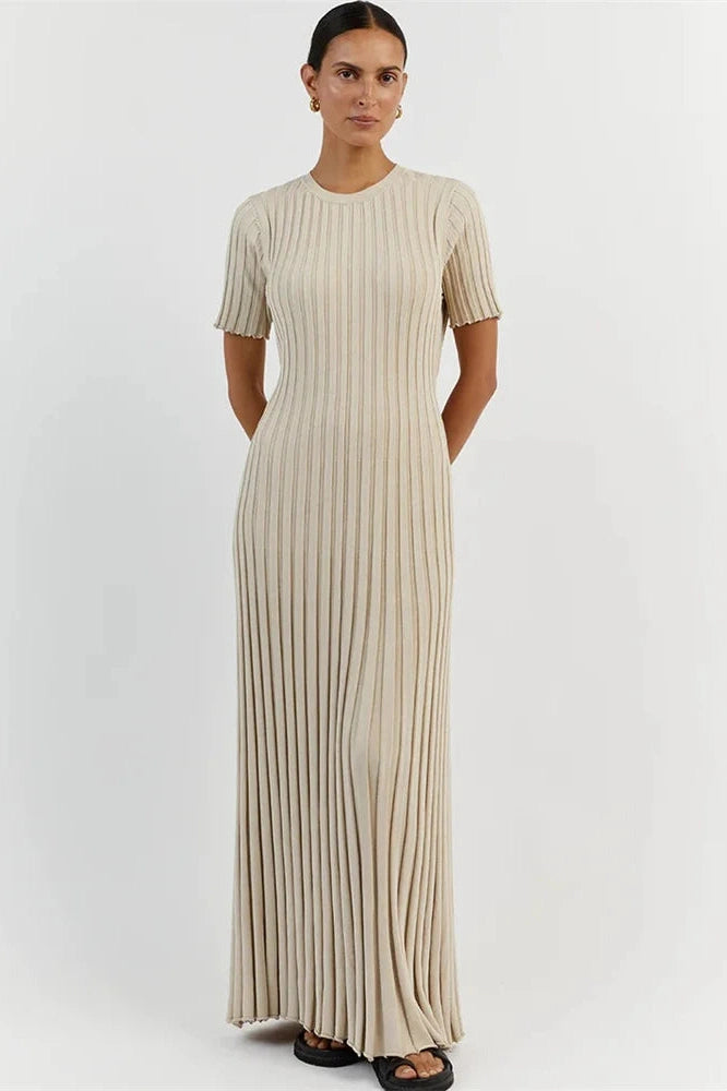 Glorol - Short Sleeve Lace-Up High Waist Patchwork Maxi Dress