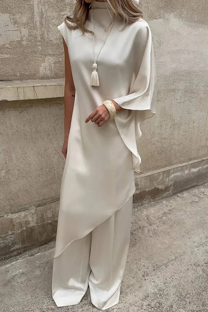 Elegant Loose Turtleneck Sleeveless High Waist Irregular Maxi Dress