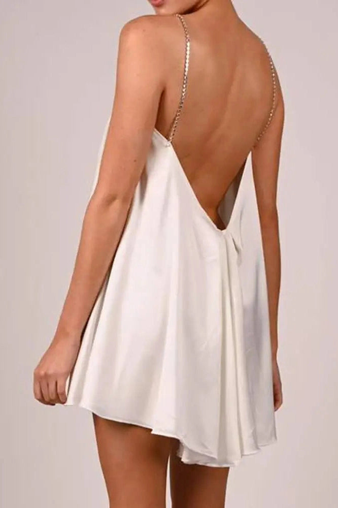 Glorol - Hollow V-Neck A-Line Mini Dress