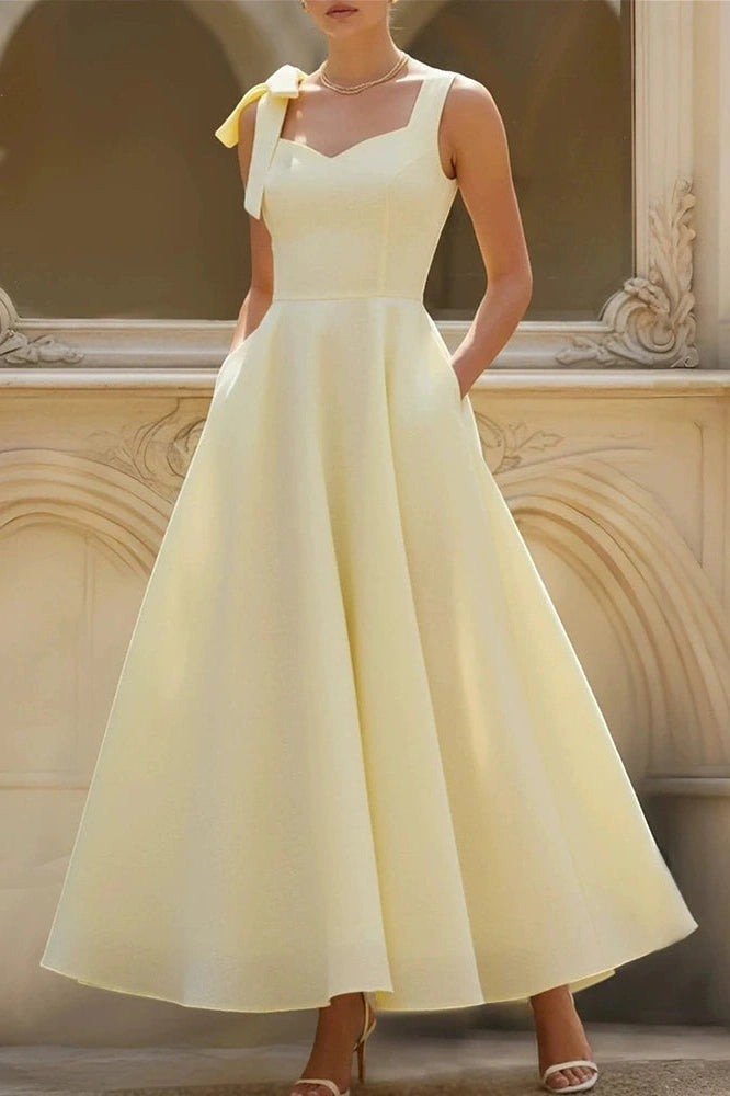 Glorol - Sleeveless Slim Pleated Tie Up High Waist Maxi Dress