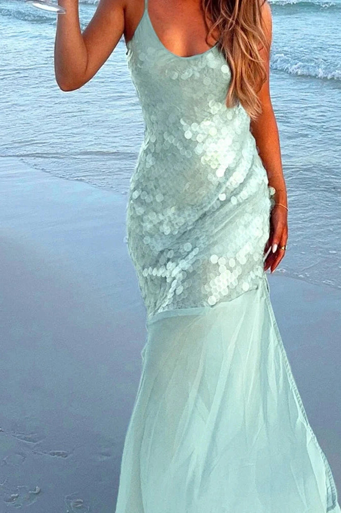 Glorol - U Neck Backless Sleeveless High Waist Maxi Dress