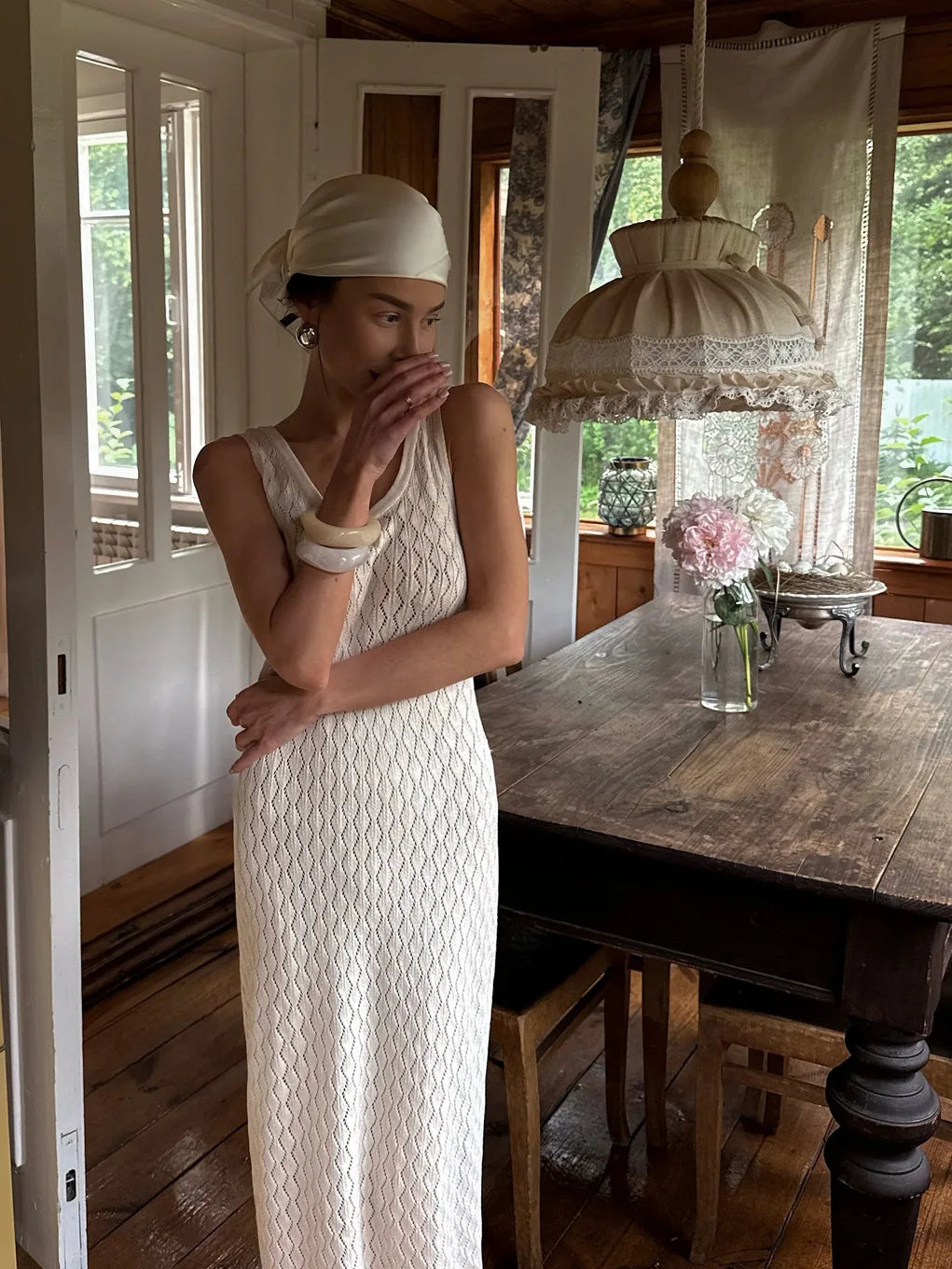 Glorol - Hollow Knitted Sleeveless Maxi Dress