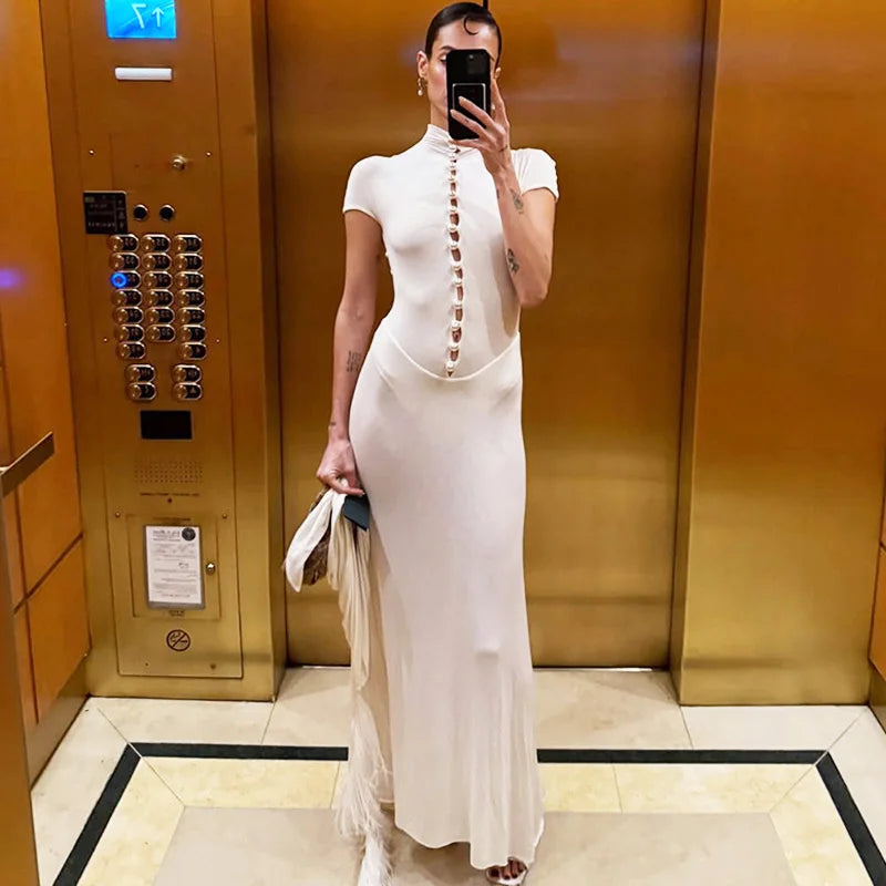 Glorol - Hollow Out See Through Patchwork Maxi Dress