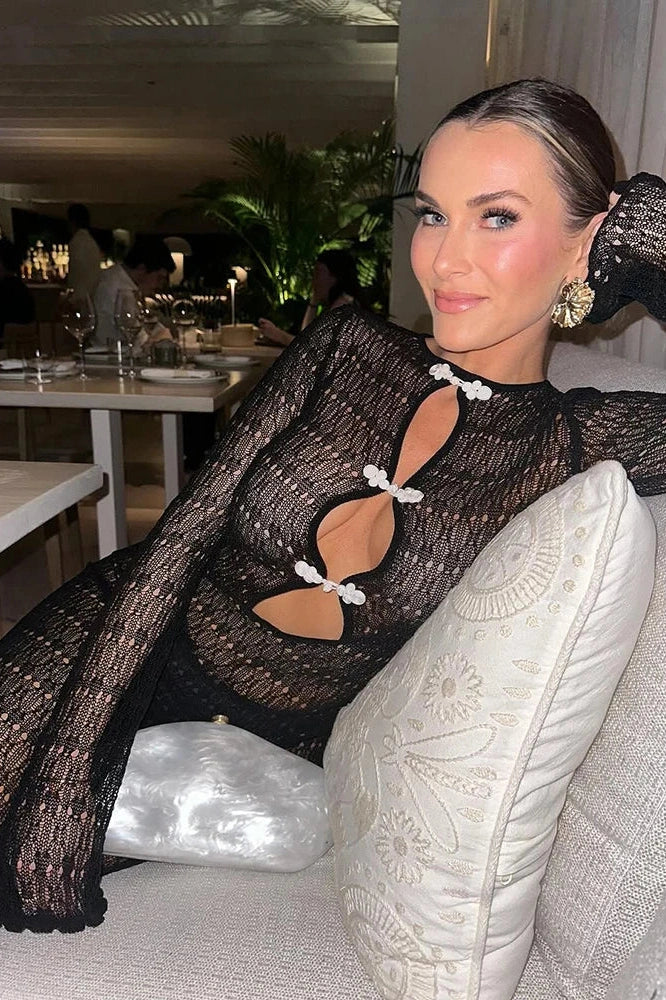 Glorol - Elegant Hollow Out Backless Knit Maxi Dress