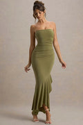 Glorol - Off-Shoulder Strapless Sleeveless Backless Bodycon Pleated Maxi Dress