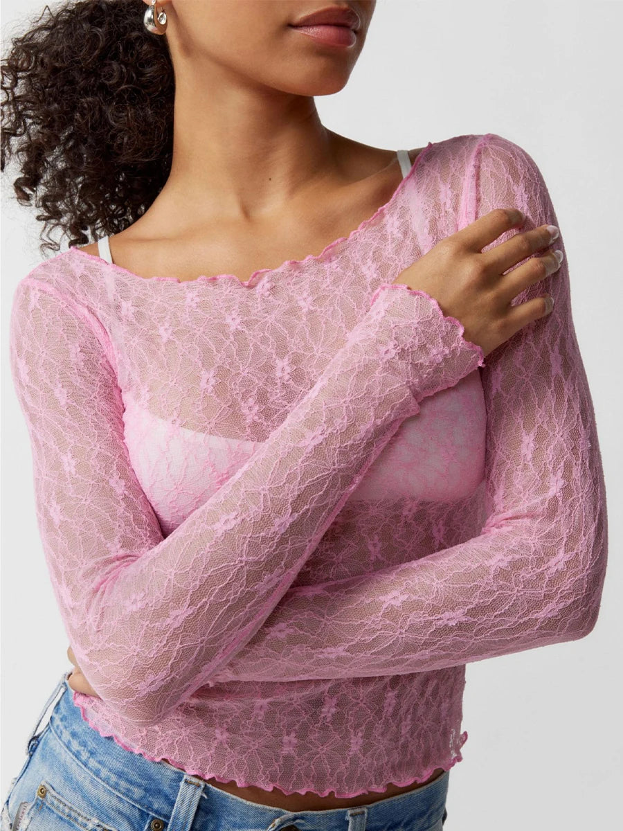 Glorol - Long Sleeve Fitted Lace Top