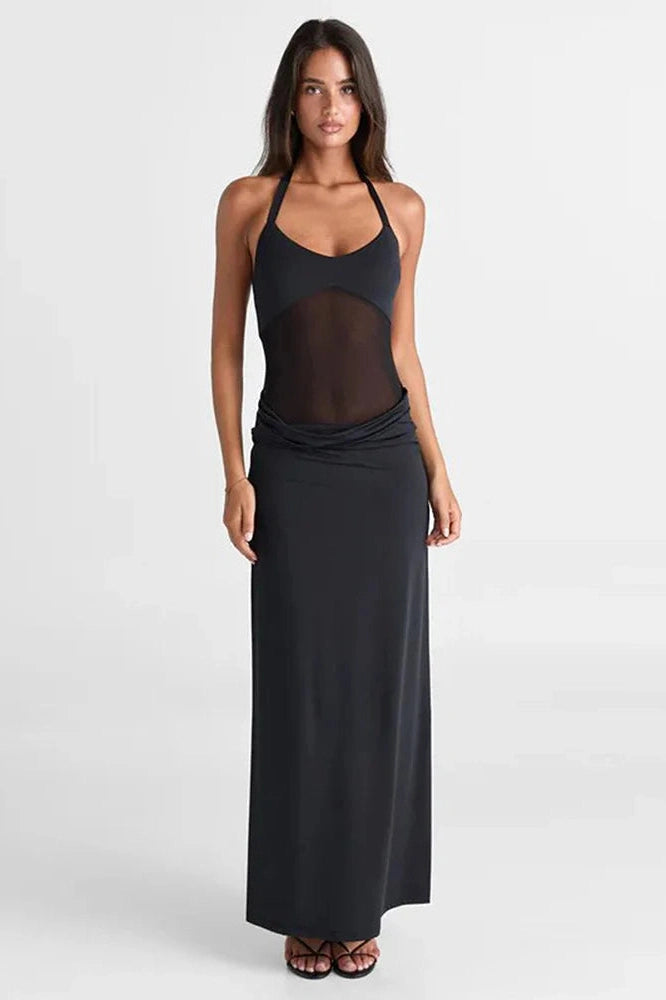 Glorol - Backless Patchwork Sleeveless High Waist Slim Maxi Dress