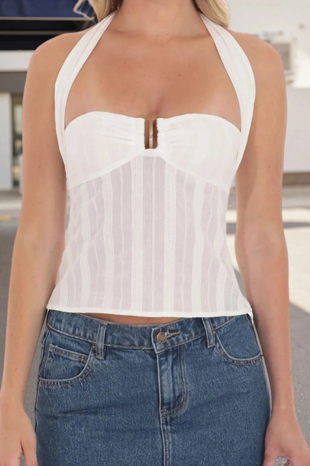 Glorol - Lace Sleeveless Backless Slim Fit Top
