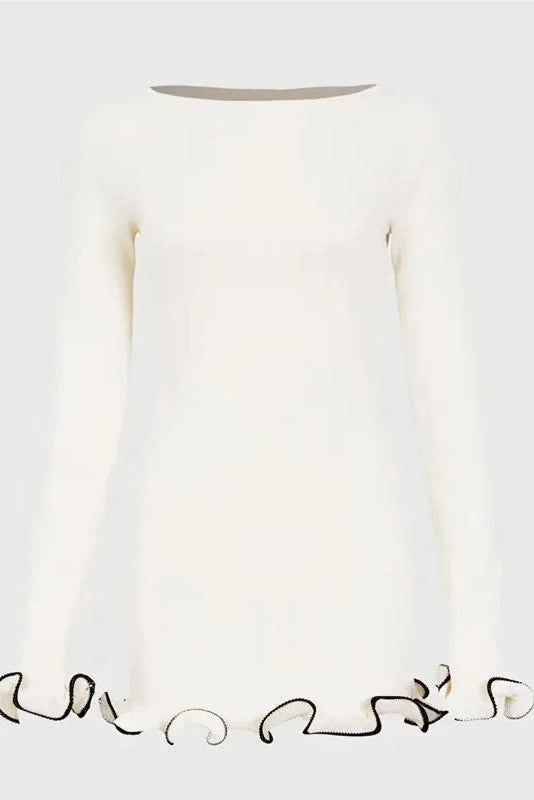 Glorol - Long Sleeve Pullover O-Neck Mini Dress