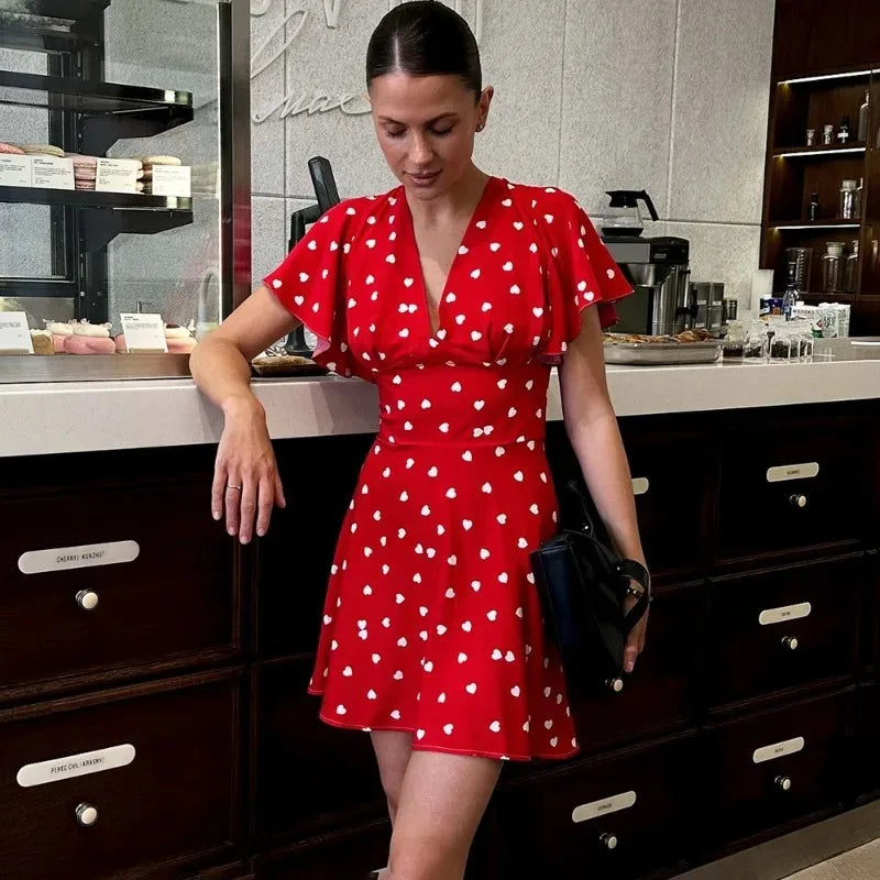 Glorol - Print V-Neck High Waist Mini Dress