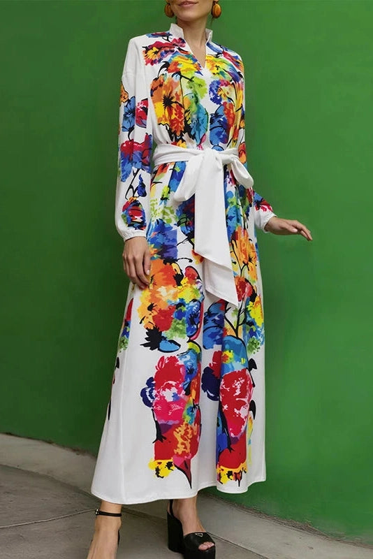 Glorol - Elegant Loose Pleated Long Sleeve Maxi Dress