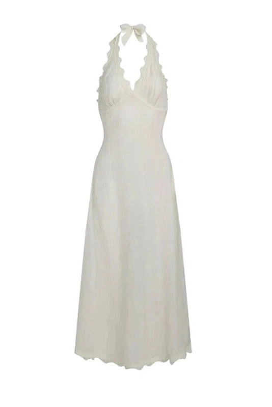 Glorol - Deep V-Neck Lace Sleeveless Backless Midi Dress