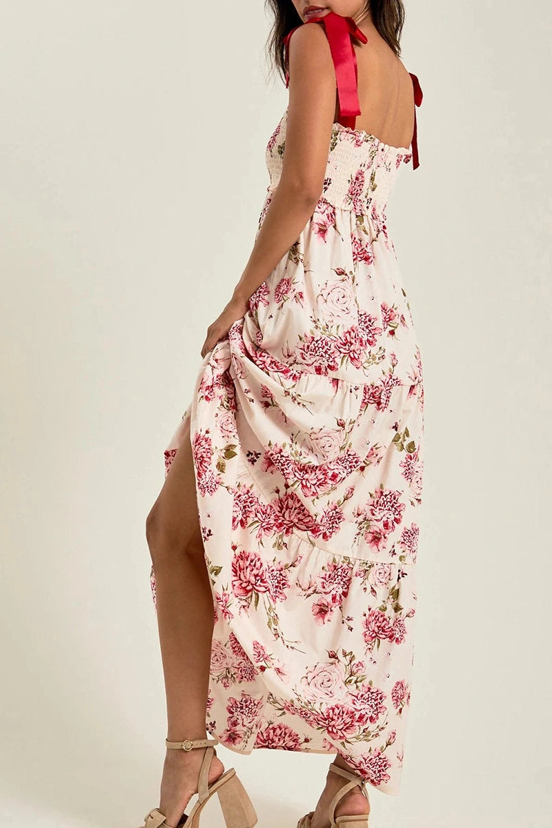 Glorol - Sleeveless Backless Tie-Up Printed Maxi Dress