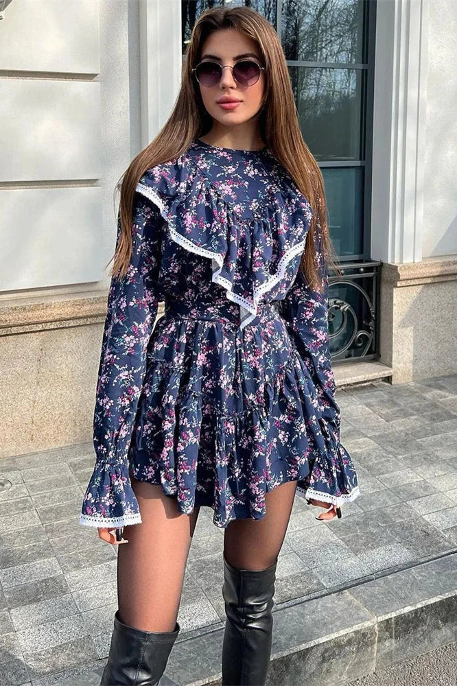 Glorol - Patchwork Slim Long Sleeve Mini Dress