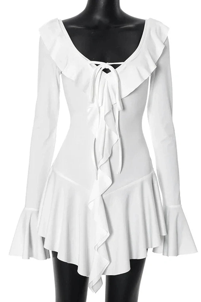Glorol - Deep V Neck Long Sleeve Slim Mini Dress