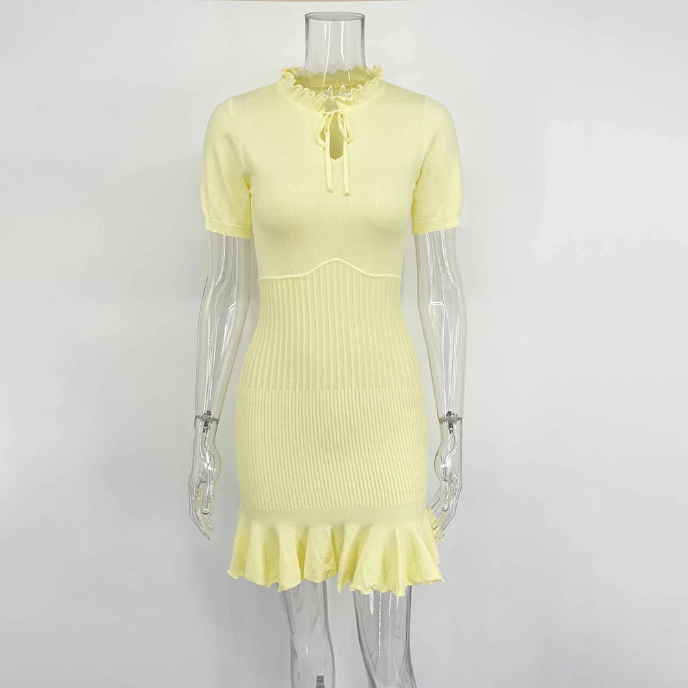 Glorol - Hollow Out Lace-Up Patchwork Mini Dress