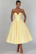 Glorol - Off-Shoulder Strapless Sleeveless Backless High Waist A-line Midi Dress