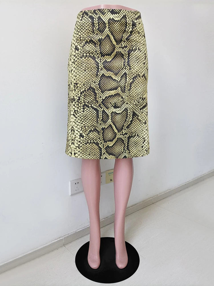 Glorol - High Waist Snake Pattern Skirt