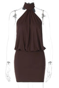 Glorol - Lace-Up Backless Bodycon Slim High Waist Sleeveless Mini Dress