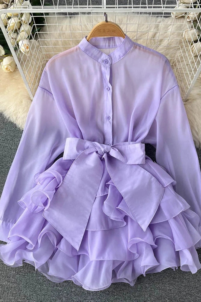 Glorol - Elegant Mesh Long Sleeve Mini Dress