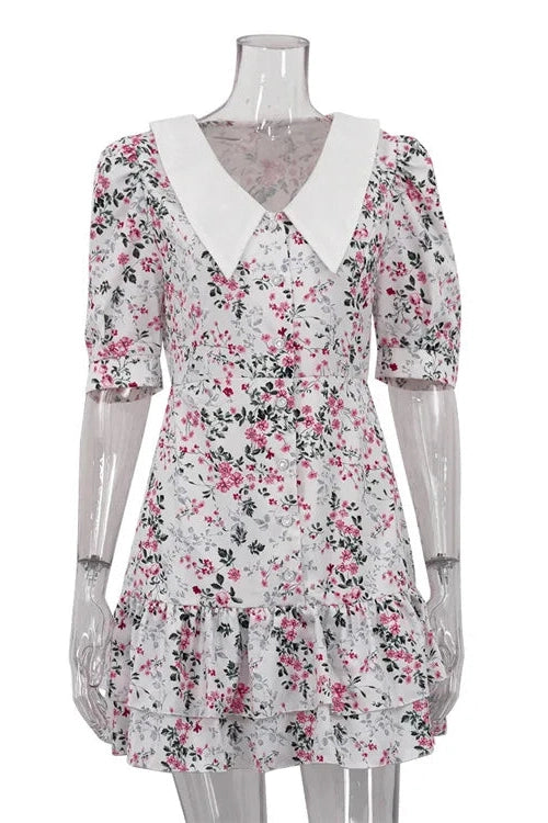 Glorol - Short Sleeve Turn-down Collar Mini Dress
