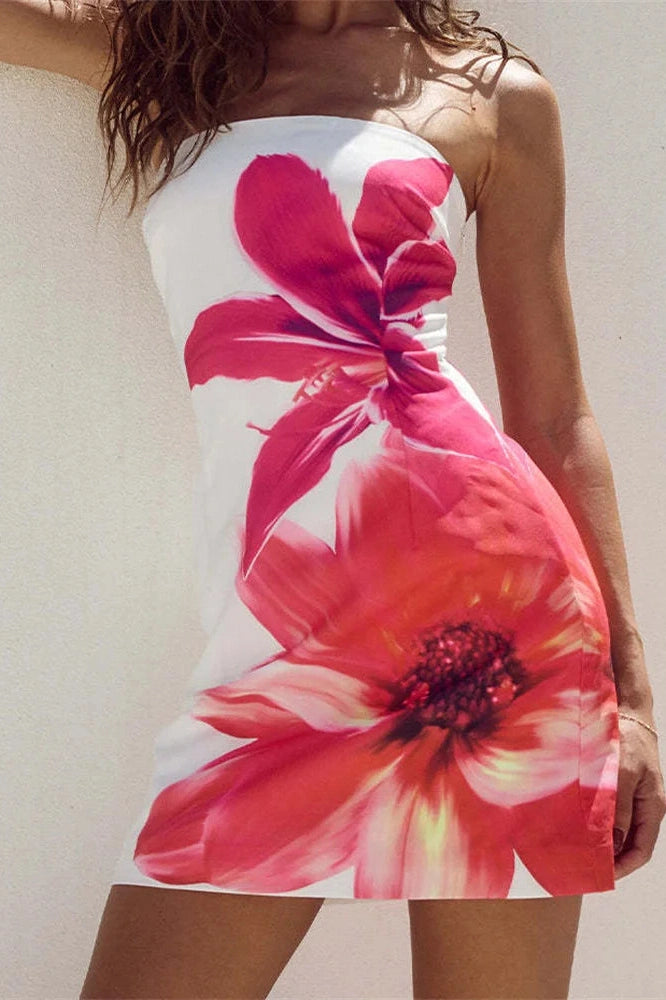 Glorol - Printed Slim High Waist Spaghetti Straps Patchwork Maxi Dress