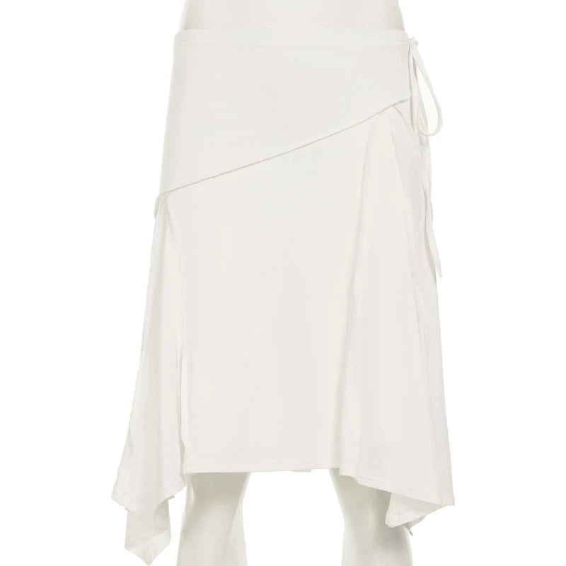 Glorol - Irregular Lace Up Low-Waisted Skirt