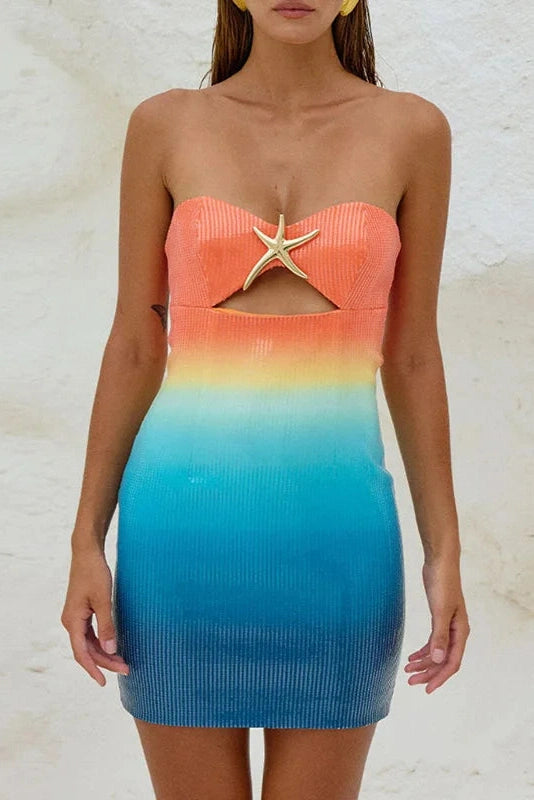 Glorol - Hollow Out Sleeveless High Waist Off Shoulder Mini Dress