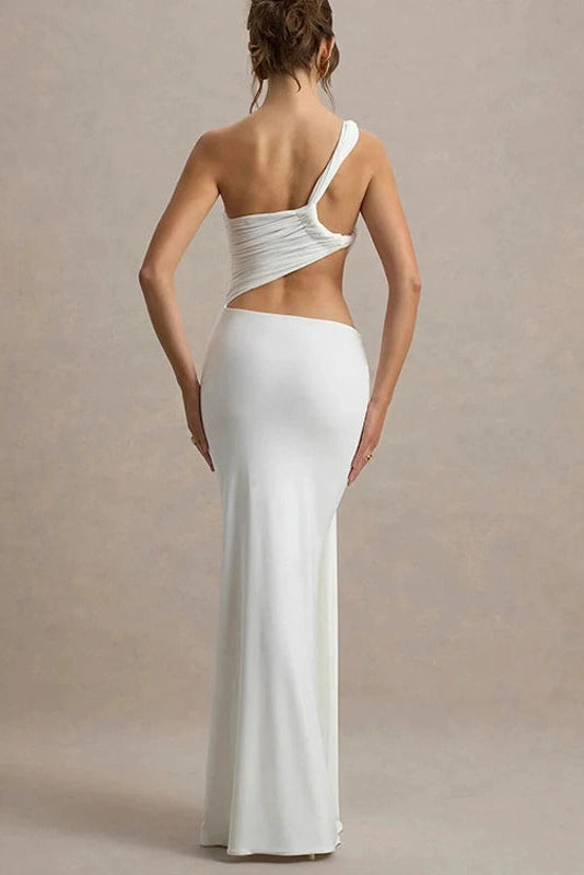 Glorol - Hollow Out Pleated One-Shoulder Sleeveless Bodycon Maxi Dress