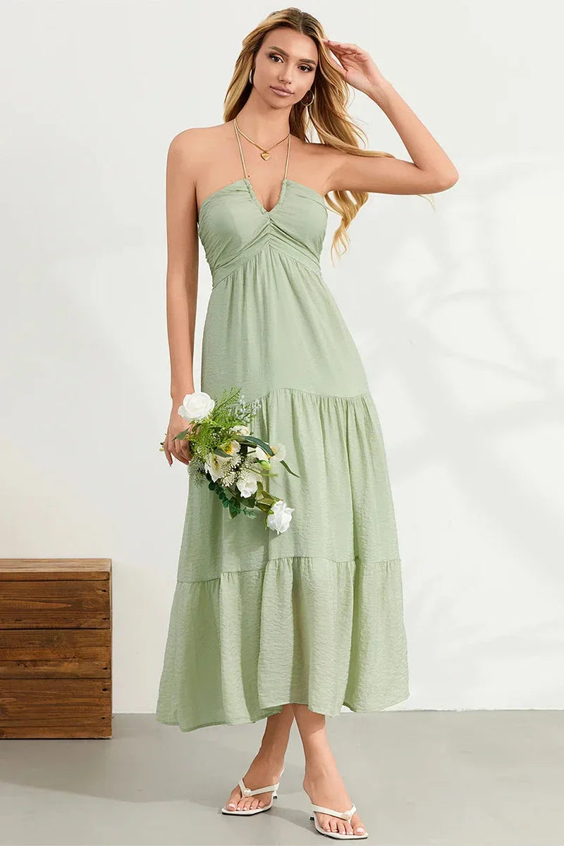 Tie-Up Sleeveless Backless A-Line Maxi Dress