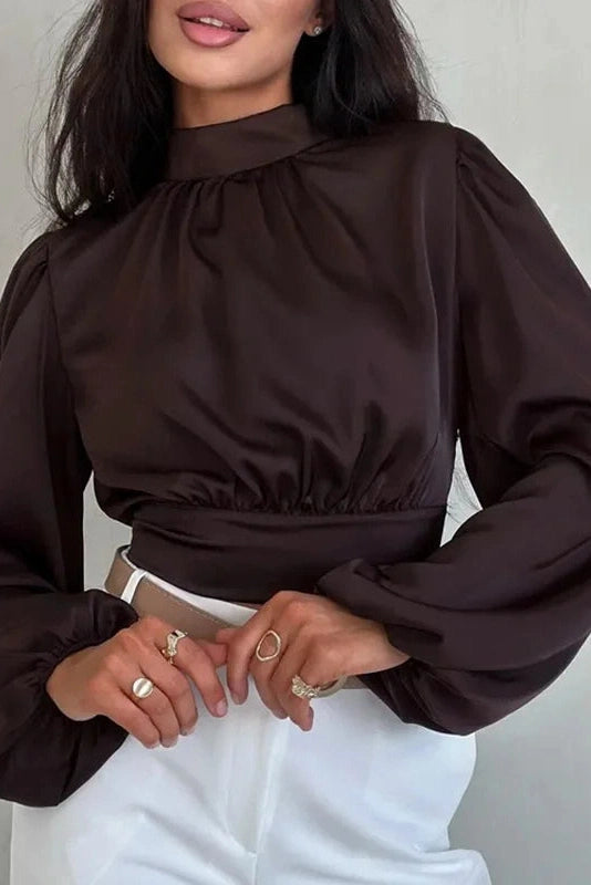 Glorol - Backless Long Sleeve Patchwork Top