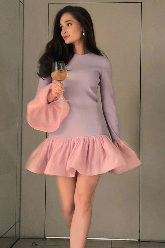 Glorol - Elegant Knitted Long Sleeve A-Line Bodycon Mini Dress