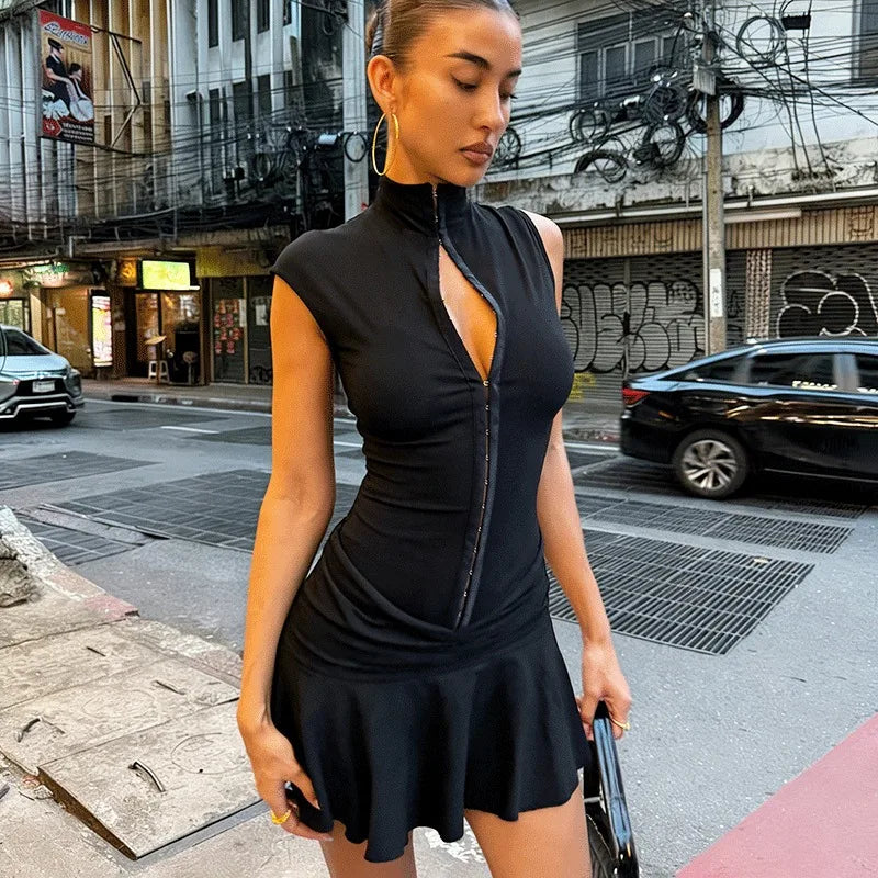Glorol - Hollow Out Patchwork Sleeveless Mini Dress