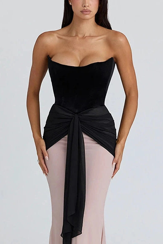Glorol - Elegant Off Shoulder Pleated Maxi Dress
