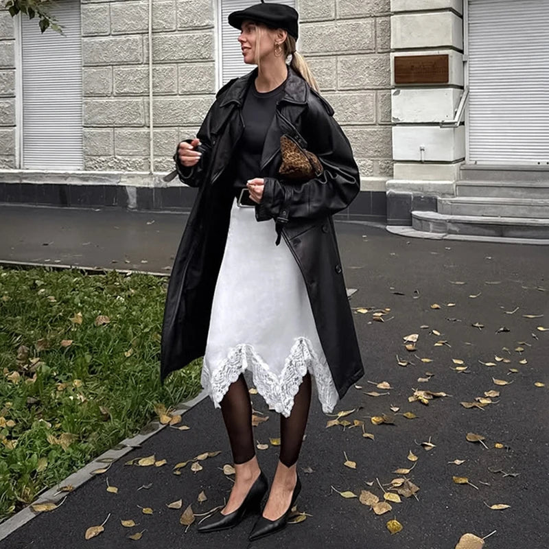 Glorol - High Waist Irregular Lace Splice Skirt