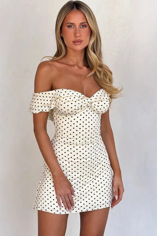 Glorol - Polka Dot Print Sleeveless Backless Slim Mini Dress