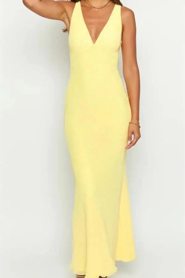 Glorol - Sleeveless V-Neck Slim Fit Mini Dress