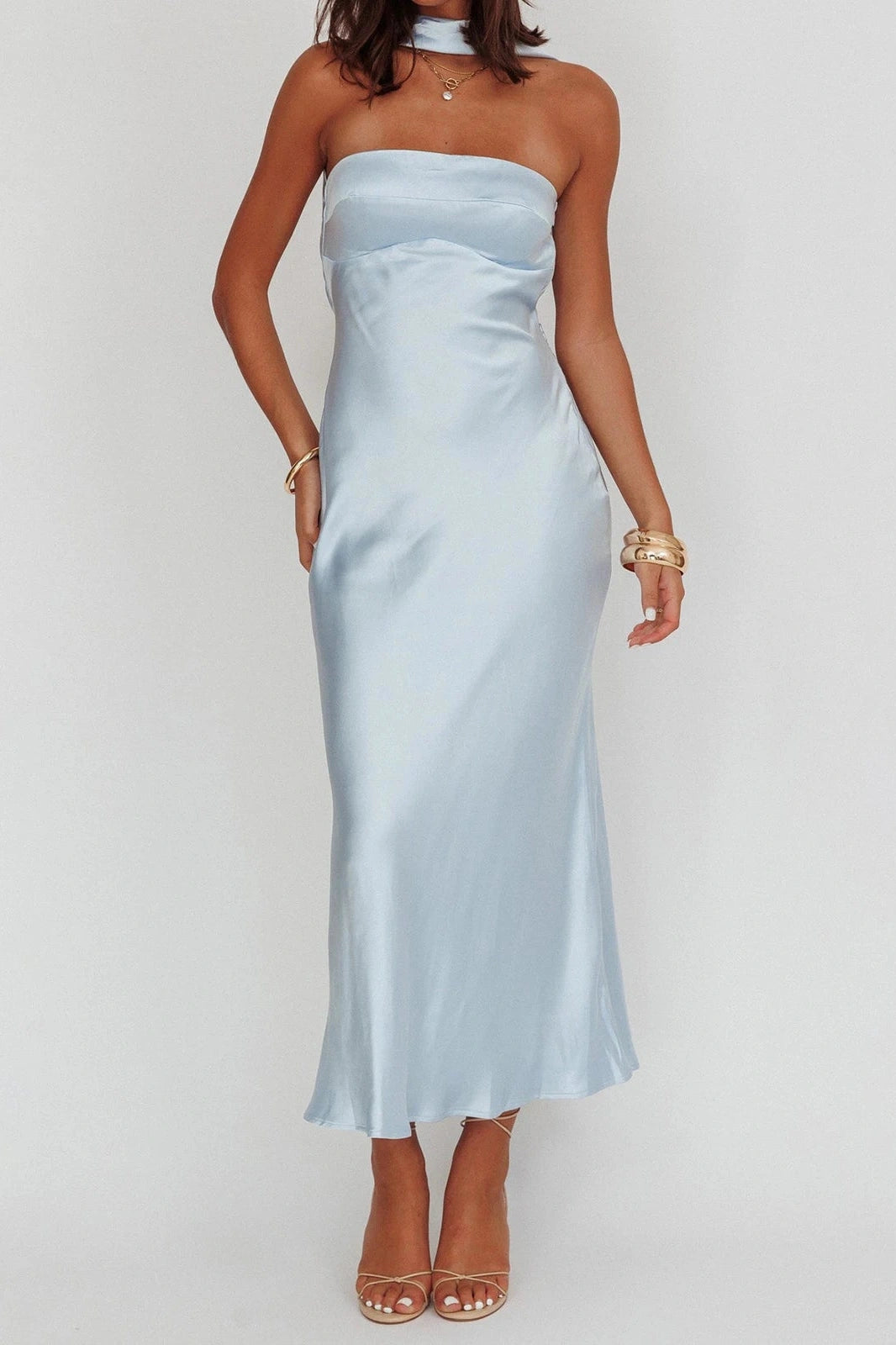 Glorol - Backless Strapless Slim Fit Sleeveless Maxi Dress