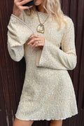 Glorol - Elegant High Waist Pleated Long Sleeve Mini Dress