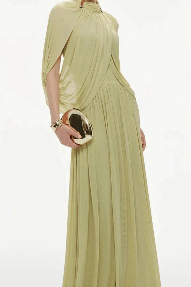 Glorol - Hollow Out Shawl Sleeve Slim High Waist Maxi Dress