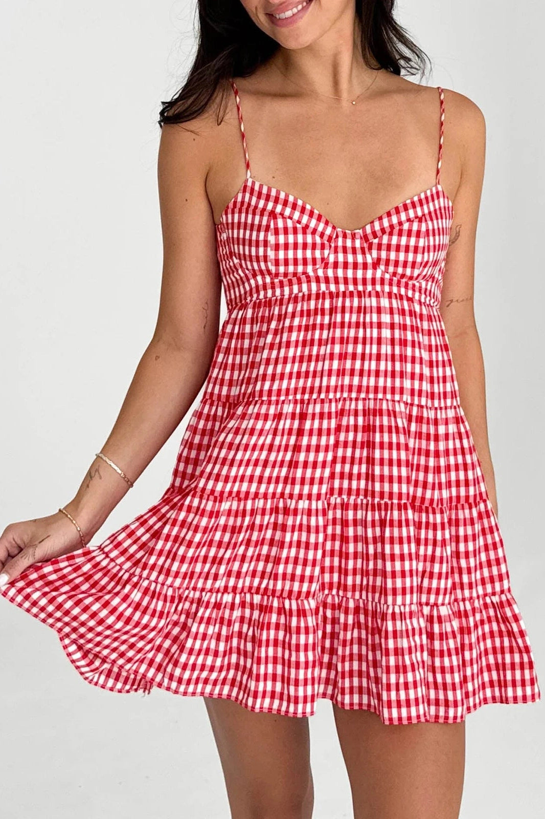 Glorol - Spaghetti Strap Plaid Mini Dress