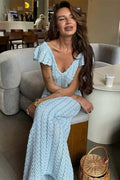 Glorol - Hollow Out V-Neck Patchwork Maxi Dress