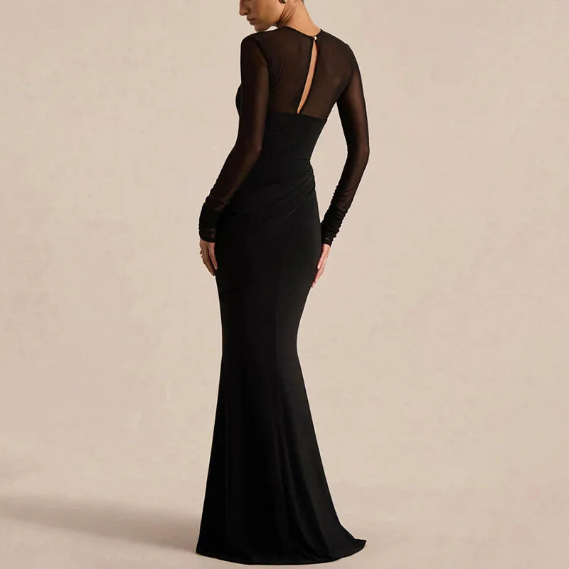 Glorol - Elegant See Through Hollow Out Patchwork Maxi Dress
