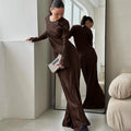 Glorol - O-Neck Lace Up Long Sleeve Maxi Dress