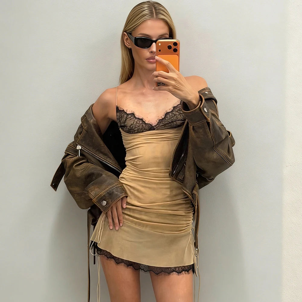 Glorol - Elegant Patchwork Backless Mini Dress